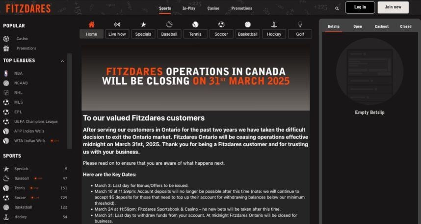 Fitzdares Shuts Down Ontario Operations (Casino.org)